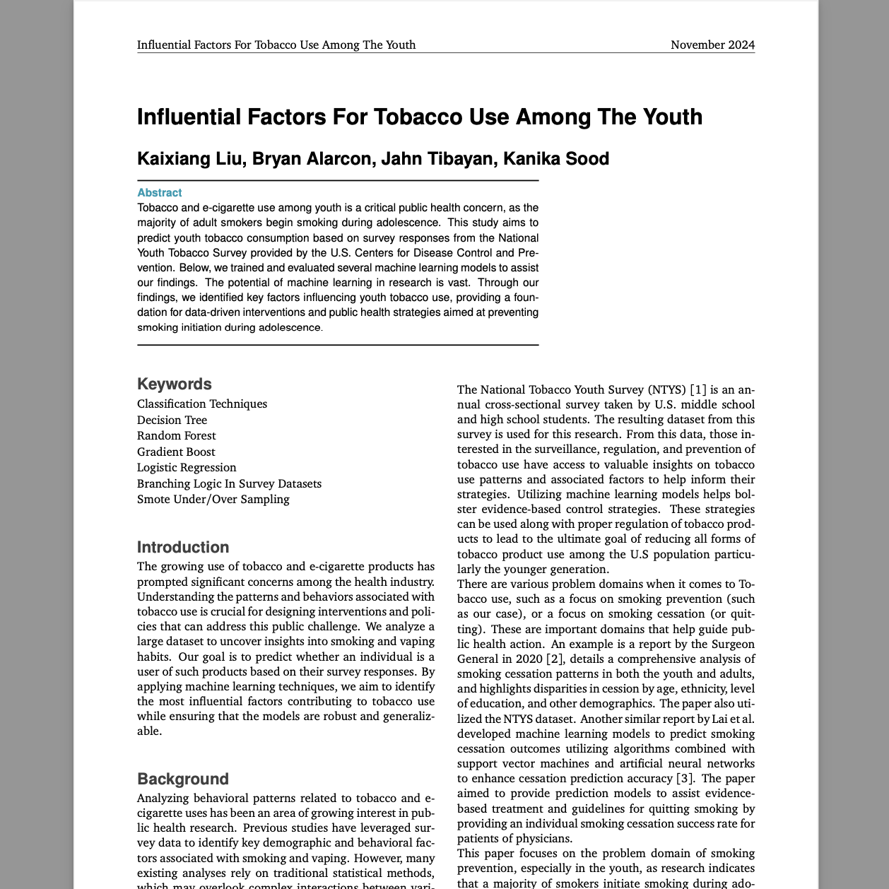 Predicting Tobacco Use in the Youth